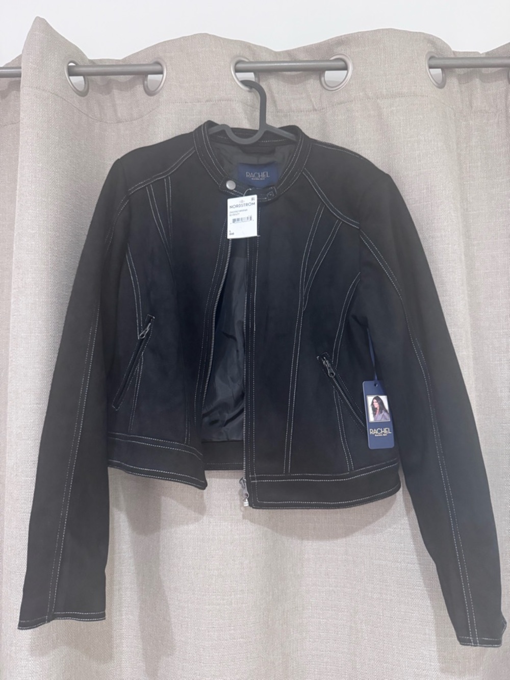 Rachel Black Sueded Jacket with White Contrast Stitching